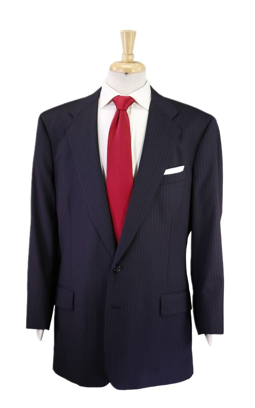 Miller Brothers Ltd Custom Tailored Navy Blue Chalkstripe 2-Btn Wool Suit 42L